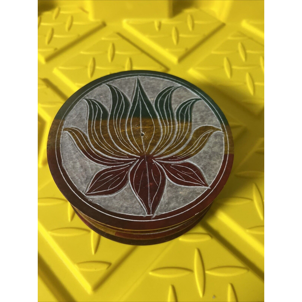 New Incenseburner Hand Carved Soapstone Ash Catcher Organic Goodness Lotus Flowe